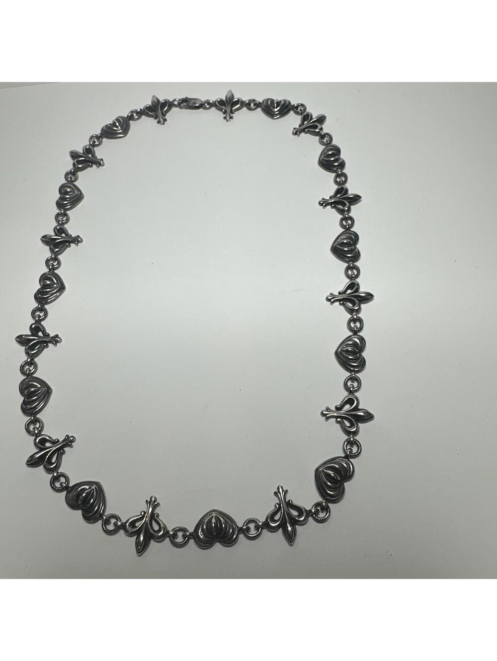 Lagos Caviar Fluted Heart & Fleur De Lis Sterling Silver Necklace 15” Choker